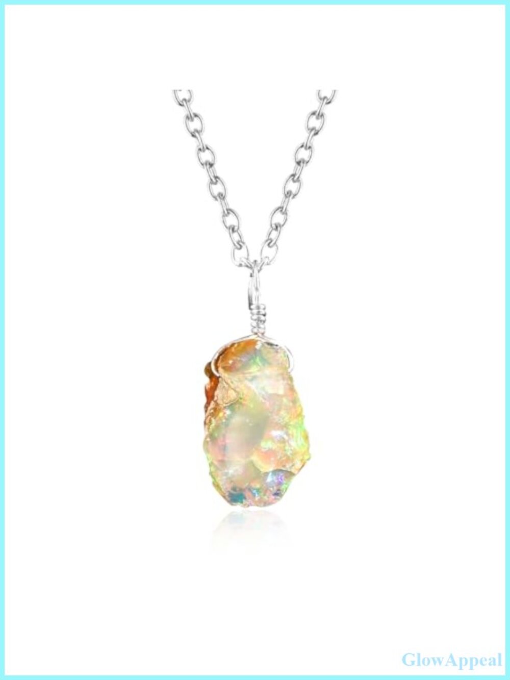 Ethiopian Fire Opal Pendant Necklace Raw Gemstone Silver Plated Chain 18"